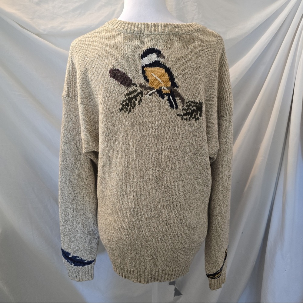 Vtg 90s Northern Treasures Winter Bird House Knit Cardigan Sweater Sz M - Picture 6 of 14